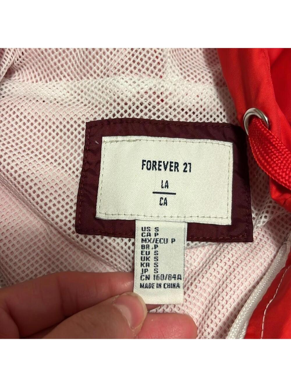 Forever 21 Colorblock Windbreaker Jacket Red Burgundy White Hooded Women's Small - Picture 6 of 7